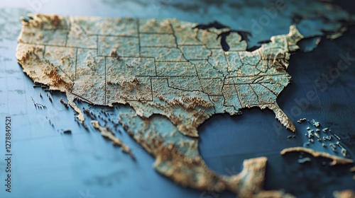 Create a highly detailed political map of the United States, showing all 50 states with their capitals, major cities, and borders in a modern, minimalist design.