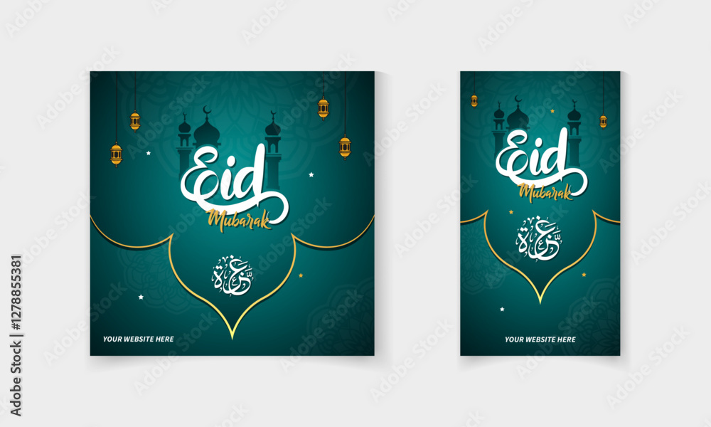 Eid Mubarak social media post template design with Islamic mandala, masjid, moon, lamp vector Eid Mubarak social media post template design with Islamic mandala, masjid, moon, lamp vector