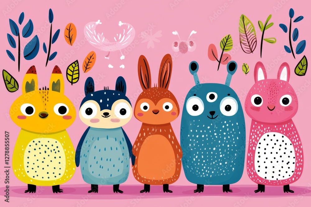 Obraz premium Big animal set Cute faces Hand drawn characters