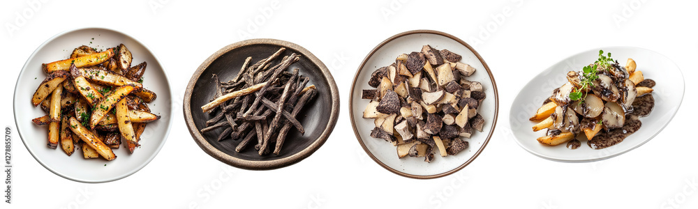Fototapeta premium Set of truffle Fries on a plate isolated on transparent background