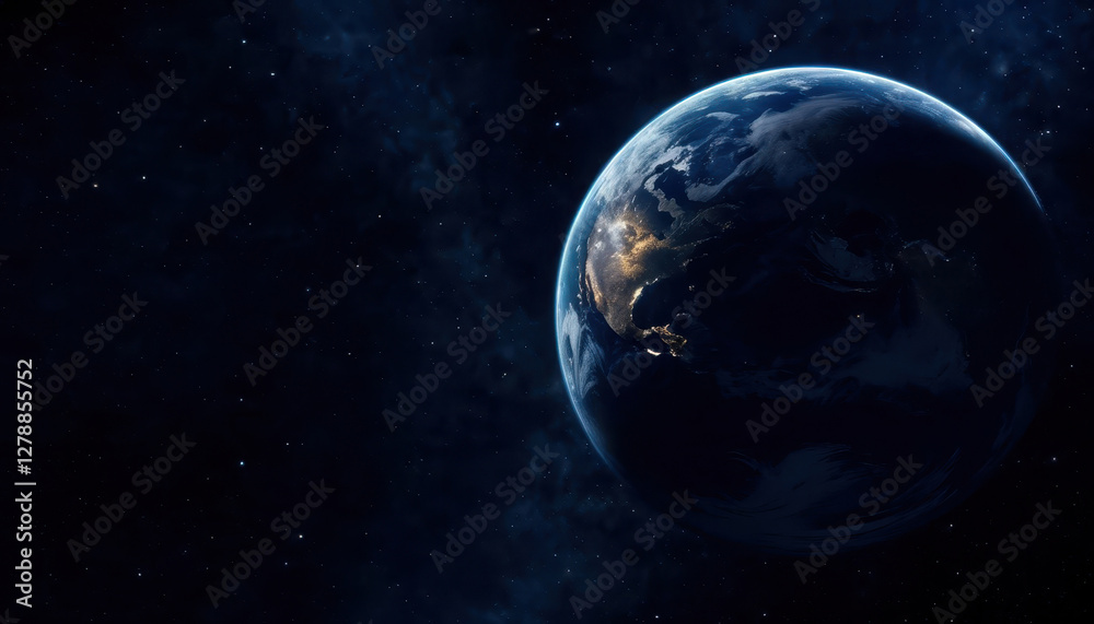 Obraz premium Earth's night glow from space - stunning view of city lights against dark cosmos