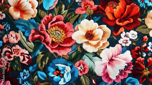 Colorful Floral Fabric Close Up