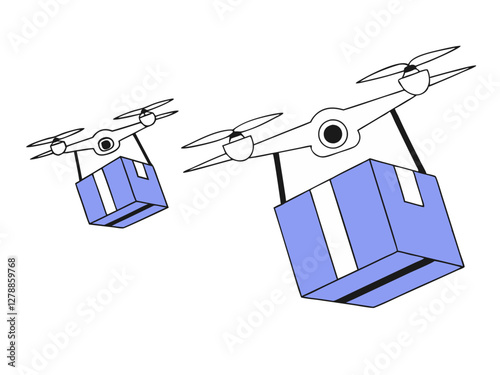 Clip art of a drone delivering packages. Simple illustration