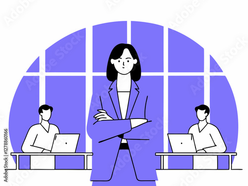 Illustration of a woman in a pantsuit who is confident enough to do her job. Cool. Simple illustration