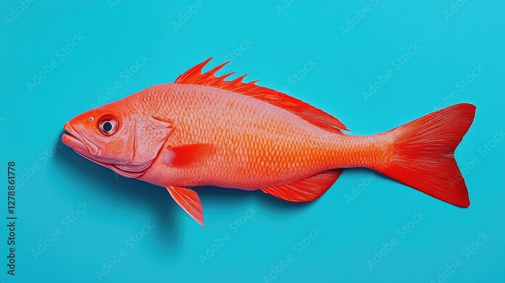 Vibrant Red Snapper Fish on Blue Background Stock Photo Vibrant Red Snapper Fish on Blue Background Stock Photo