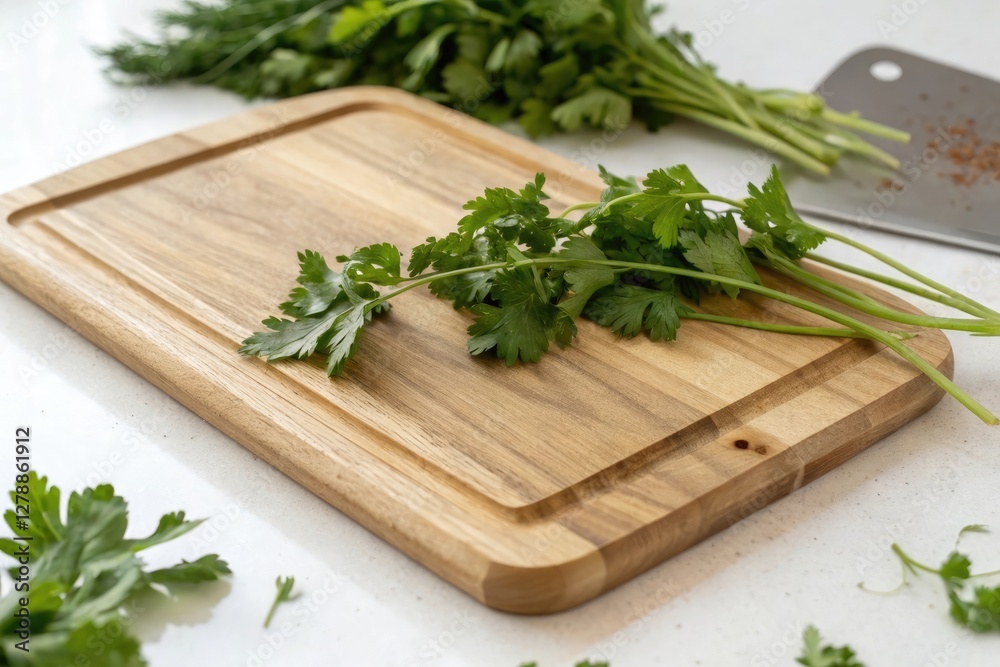 Fresh Parsley Chopped on Wooden Cutting Board Fresh Parsley Chopped on Wooden Cutting Board