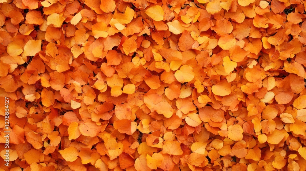 Dense carpet of vibrant orange autumn leaves covering the ground. Dense carpet of vibrant orange autumn leaves covering the ground.