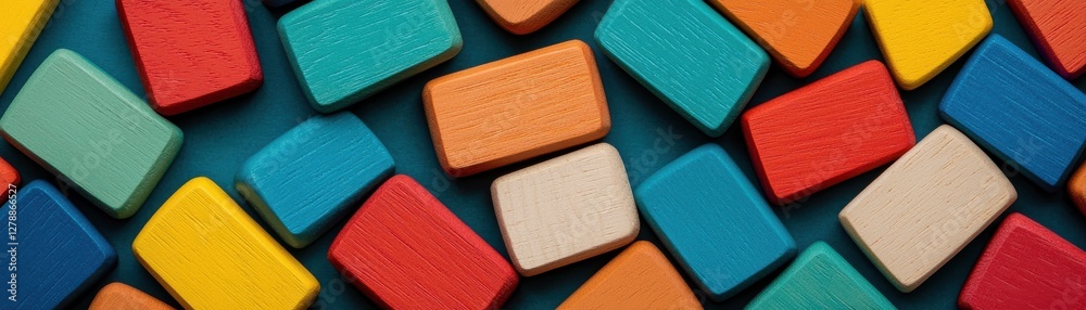 Fototapeta premium Colorful Wooden Blocks Arranged on a Bright Background for Creative and Educational Use in Playtime Activities