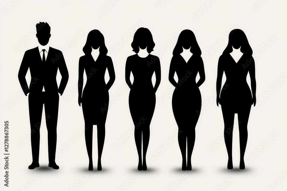 Business men and women, group of people at work Isolated vector silhouettes Business men and women, group of people at work Isolated vector silhouettes