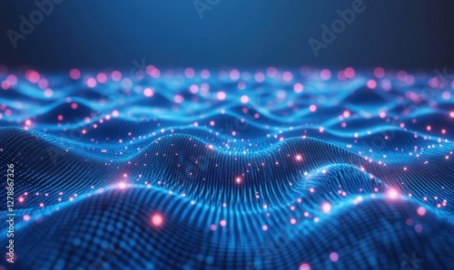 Wallpaper Mural Abstract blue digital wave with glowing particles, data flow visualization Torontodigital.ca