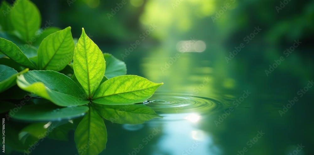 Shimmering green leaves on a jungle lake's water surface, gentle ripples, shimmering green leaves, jungle lake Shimmering green leaves on a jungle lake's water surface, gentle ripples, shimmering green leaves, jungle lake
