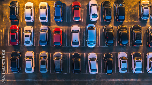 Rows of used cars displayed under bright dealership lights at night, showcasing automotive variety and the bustling activity of nighttime sales.