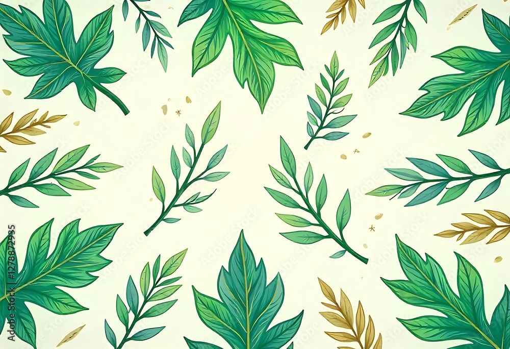Generative AI Illustration of Various Leaves on a Light Background