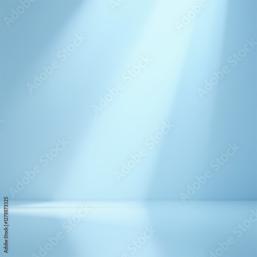 Soft blue light illuminates serene empty space, creating calm atmosphere