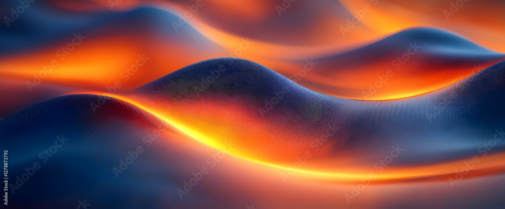 Fototapeta premium Abstract Digital Art Background with Glowing Orange and Blue Waves