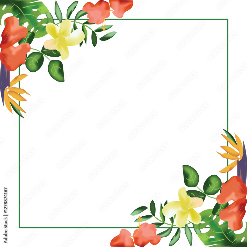 Fototapeta premium Tropical floral decorative Border and Frame