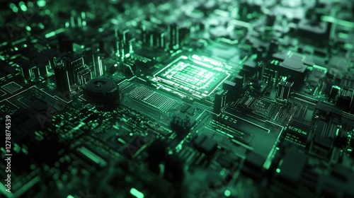Obraz na płótnie A computer chip is shown in a green color w salonie