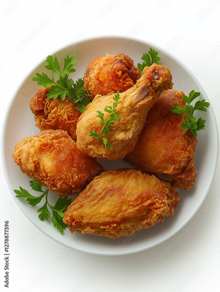 Crispy Fried Chicken with Fresh Herbs on a Plate – AI-Generated Image Crispy Fried Chicken with Fresh Herbs on a Plate – AI-Generated Image