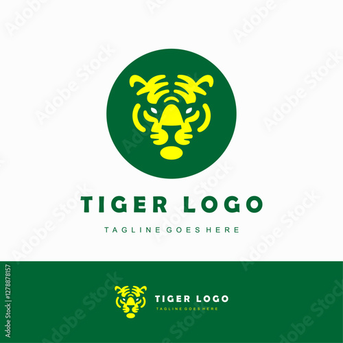 Bold Tiger Face Logo Looking Forward with Negative Space Design