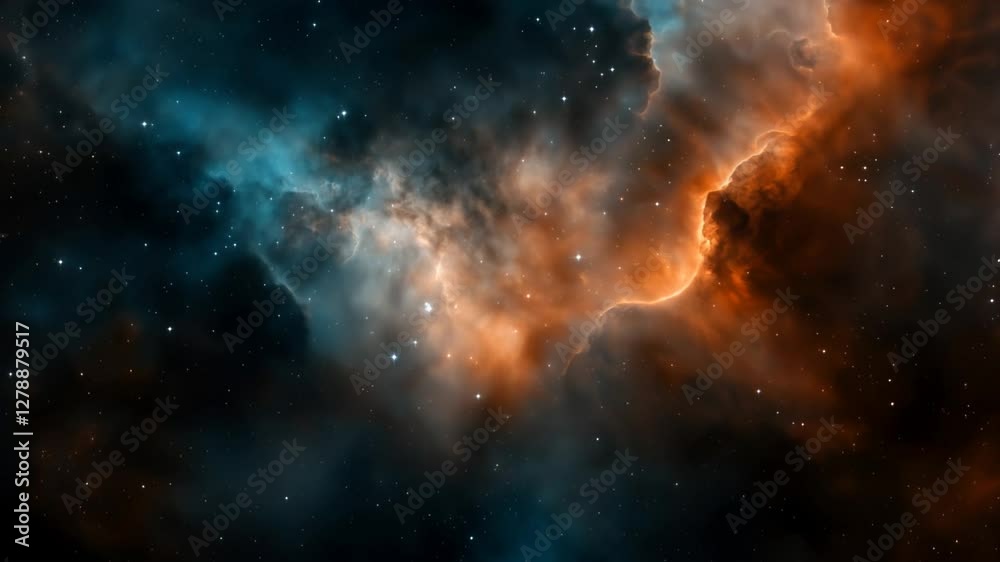Colorful nebula with star-filled space showcasing vibrant clouds of orange and blue in the galaxy Colorful nebula with star-filled space showcasing vibrant clouds of orange and blue in the galaxy