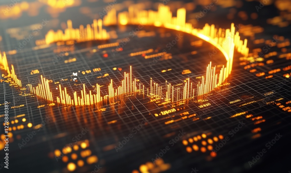 Fototapeta premium Circular data graph on digital grid, analytics visualization
