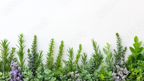 A detailed close-up showcasing a variety of plant species in a neatly arranged row, highlighting their unique textures and colors. photo