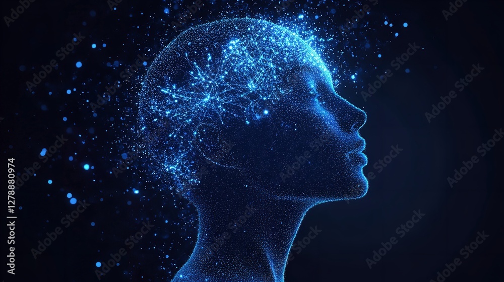 Abstract Digital Human Head Profile Blue Glowing Particles Futuristic Technology Artificial Intelligence Neural Network Concept Abstract Digital Human Head Profile Blue Glowing Particles Futuristic Technology Artificial Intelligence Neural Network Concept