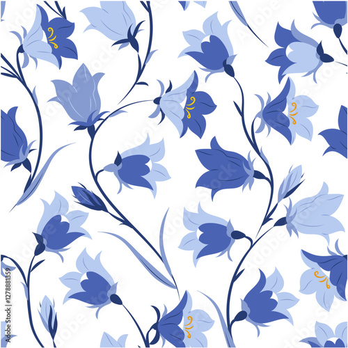 Floral seamless pattern with vector wild flowers. Botanical wallpaper. Floral design of meadow bells.