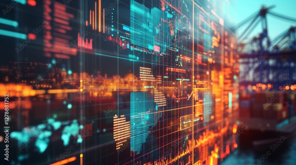 Fototapeta premium Analyzing digital trading trends financial market dashboard display tech environment closeup view data visualization