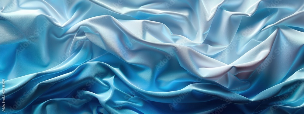 Obraz premium Beautiful Blue Satin Fabric Texture with Soft Waves and Elegant Drapery Effect