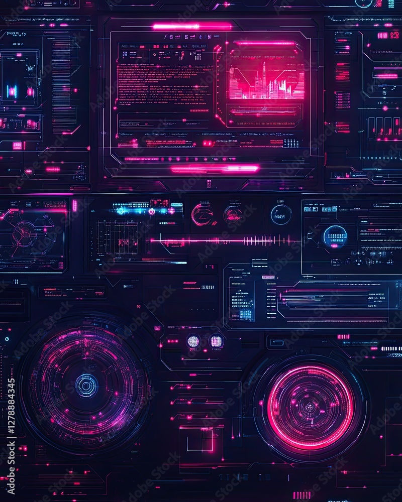 A computer monitor with a purple background and a red circle in the middle A computer monitor with a purple background and a red circle in the middle