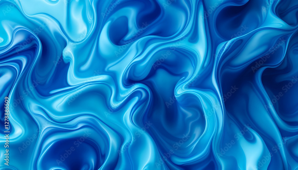 Obraz premium Abstract Fluid Swirls in Vivid Blue Tones – Smooth and Glossy Marble Texture