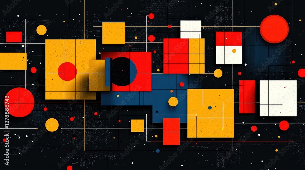 Abstract Geometric Composition with Bold Colors and Shapes on Dark Background Abstract Geometric Composition with Bold Colors and Shapes on Dark Background