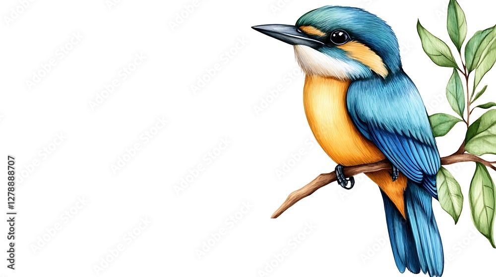 Obraz premium Hand-Drawn Tropical Bird Perched on Branch in Pastel Colors