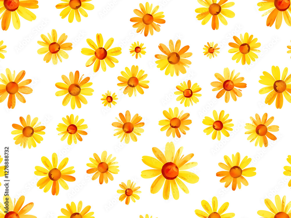 Seamless Yellow Daisy Flower Pattern on White Background Seamless Yellow Daisy Flower Pattern on White Background