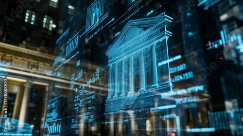 Analyzing federal reserve data on digital screen in financial district data visualization urban environment economic insights