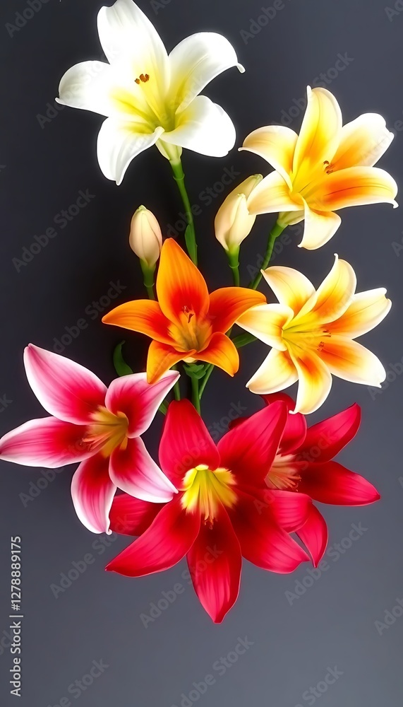 Six Vibrant Lily Flower Blossoms Various Colors A Six Vibrant Lily Flower Blossoms Various Colors A
