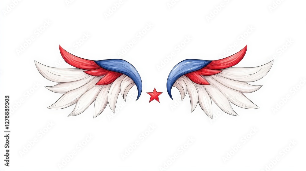 Obraz premium Artistic Representation of Colorful Wings with Red, White, and Blue Color Palette and Star Design