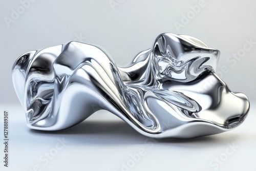3d chrome metal organic fluid shapes and stars. Abstract liquid mercury metallic icon. 3d rendering aluminum gradient shape design element isolated on white background. Brutalist futuristic style