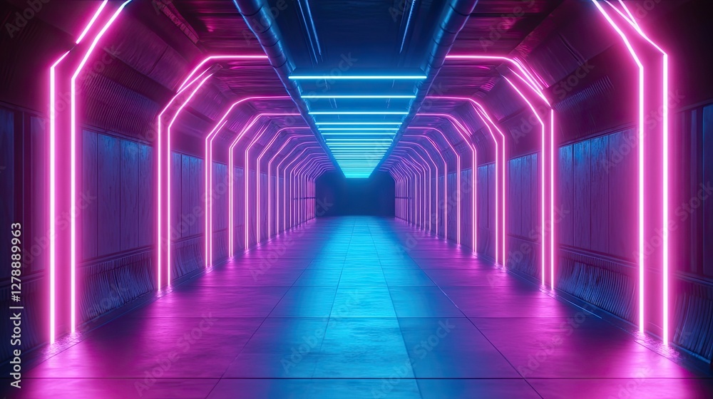 A neon tunnel with pink and blue lights A neon tunnel with pink and blue lights