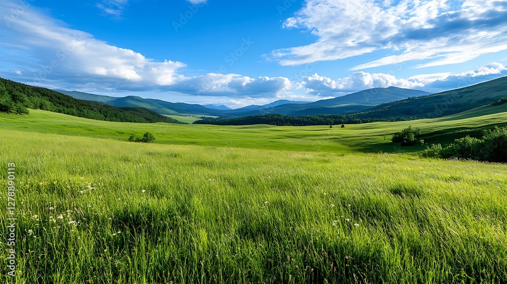 Tranquil Golden Hour in a Summer Meadow with Soft Clouds Tranquil Golden Hour in a Summer Meadow with Soft Clouds
