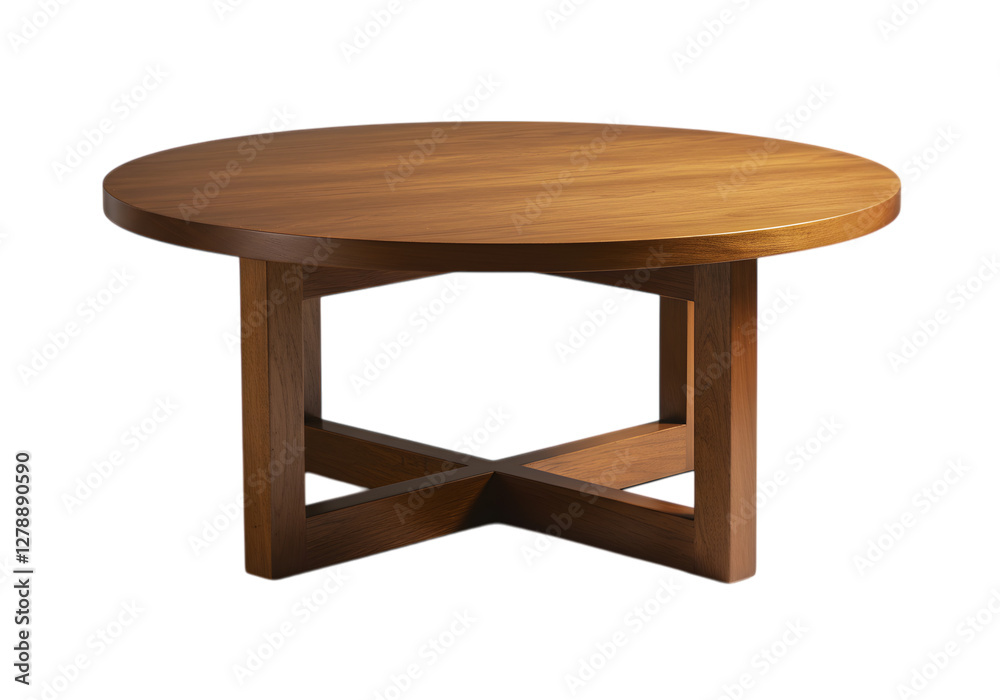 Elegant round wooden coffee table with crossed leg design isolated Elegant round wooden coffee table with crossed leg design isolated