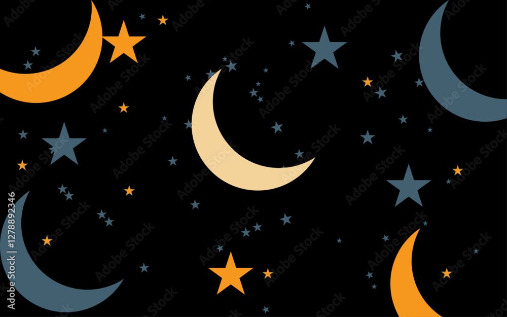 Naklejka premium Divine Ramazan Nights: Crescent, Moon & Star Vector Art for Ramadan Blessings