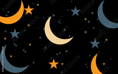 Divine Ramazan Nights: Crescent, Moon & Star Vector Art for Ramadan Blessings