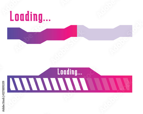 Set of loading and progress indicators. Digital elements in futuristic style for websites, interfaces and technology applications. Graphic icons and status bars for tracking processes