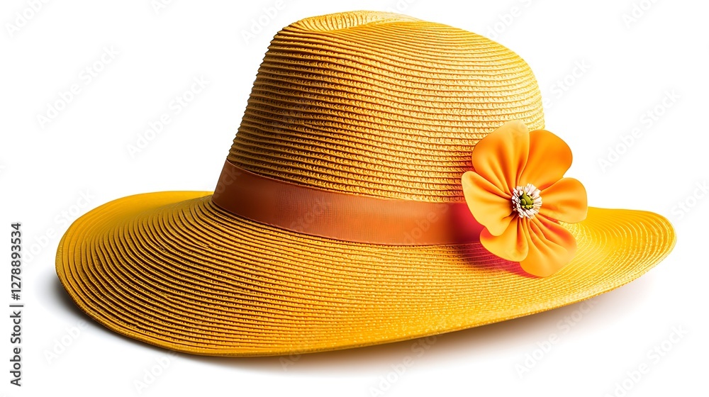 Bright Yellow Sun Hat with Playful Flower Decoration Bright Yellow Sun Hat with Playful Flower Decoration