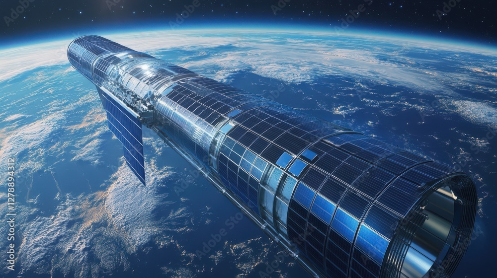 Obraz premium A large space ship is floating in the sky above the Earth