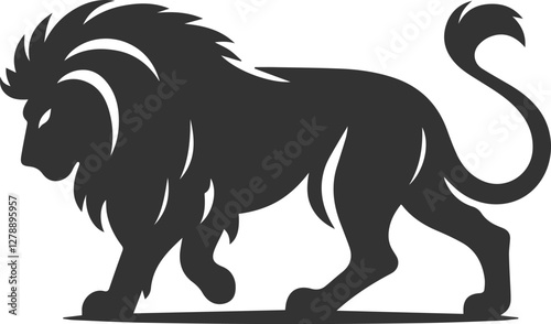A lion slowly walking with drooping eyes vector animal silhouette