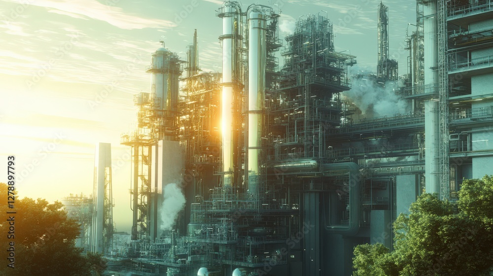 A large industrial plant with a lot of smoke coming out of it