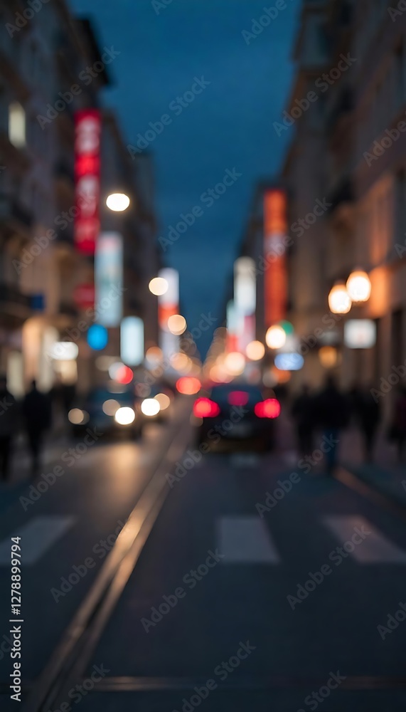 Generative AI captures blurred city street at dusk, illuminated by car headlights and street lights Generative AI captures blurred city street at dusk, illuminated by car headlights and street lights